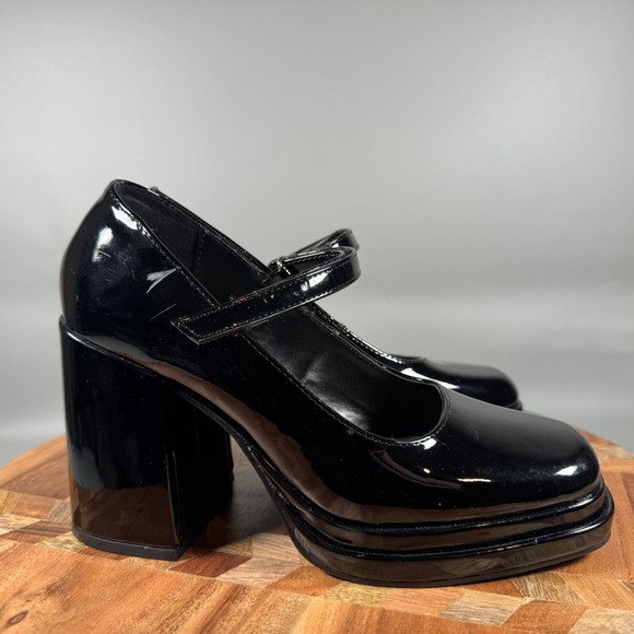 Steve Madden Shoes - Steve Madden NYLO Platform Mary Jane Heels Black Patent Chunky Block Heel Sz 6